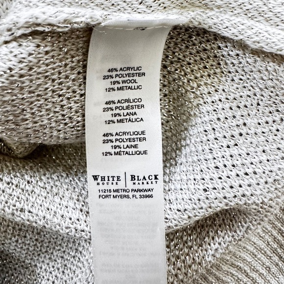 White House Black Market Women's Sweater M Metallic Sheer Knit Embellished - Picture 5 of 8